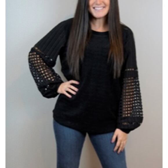 New See and Be Seen Small S Black Cut Out Sleeve Textured Sweatshirt Crew Neck - Picture 12 of 12